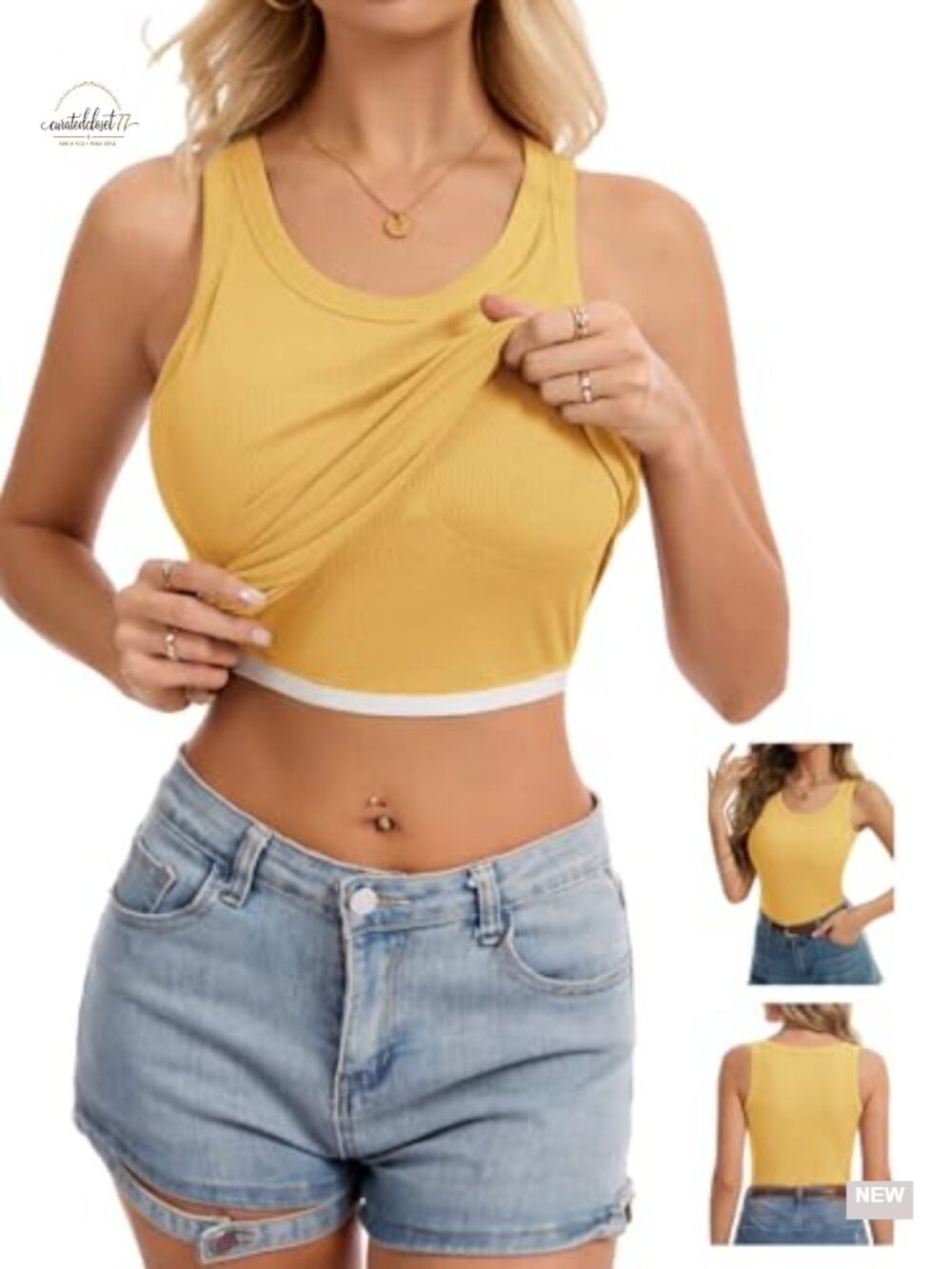 Women's Racerback Tank Top with Built-in Bra Support, Ribbed Knit Cami